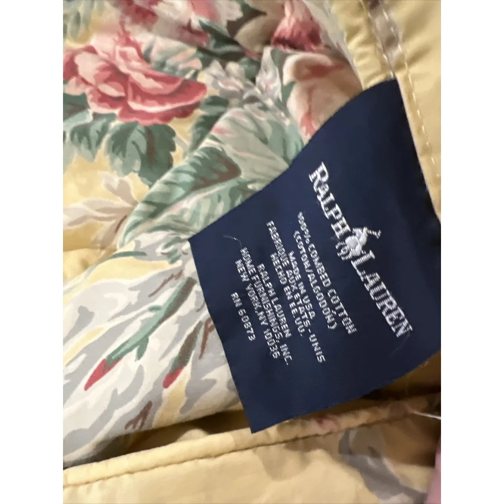 Ralph Lauren Evelyn Yellow Floral Queen Comforter & Flat Sheet USA Rare Vintage